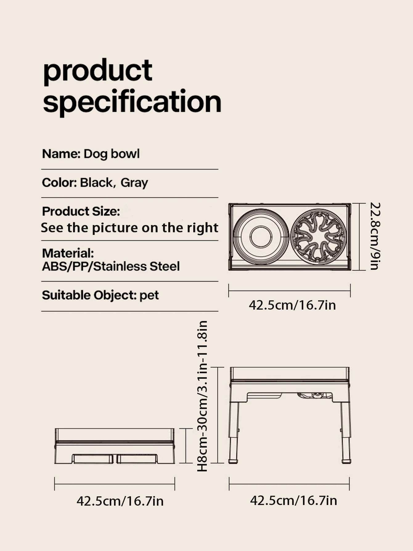 Collapsible Elevated Dog Bowls - Adjustable Stand with Double Stainless Steel Bowls