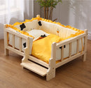 Premium Solid Wood Pet Bed - All-Season Removable Cushion for Dogs & Cats