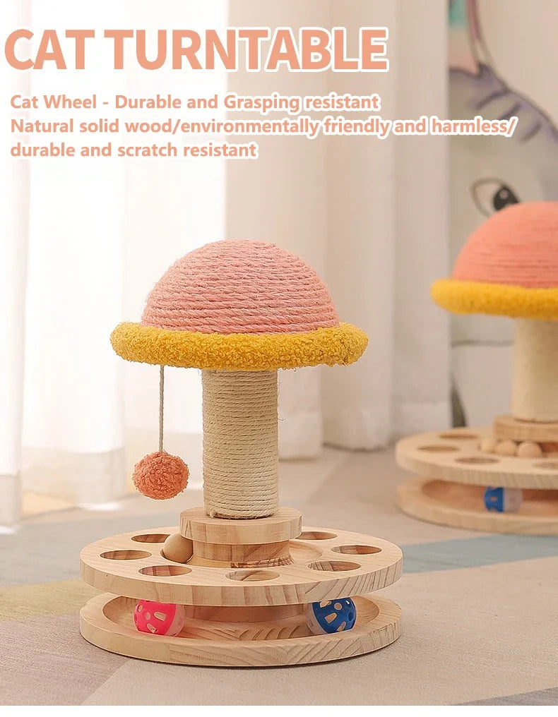 Interactive Cat Scratching Board - Wood Carousel Puzzle & Claw Care Station