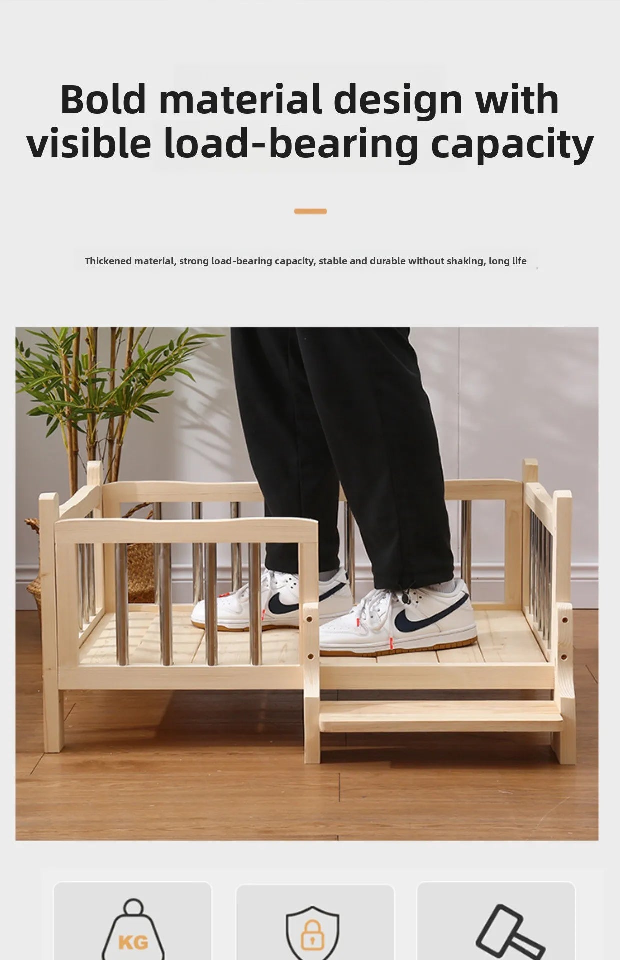 Premium Solid Wood Pet Bed - All-Season Removable Cushion for Dogs & Cats