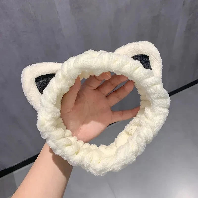 Cat Ears Face Wash Headband - Coral Fleece Spa Hairband