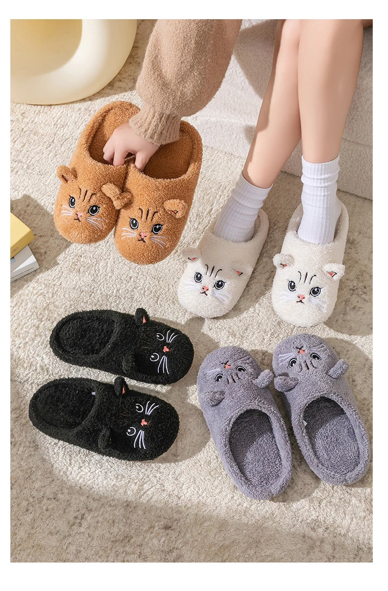 Cartoon Cat Winter Plush Slippers