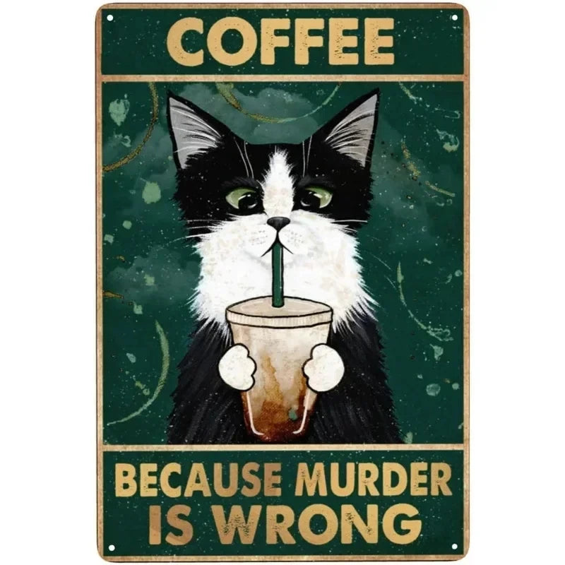Funny Coffee Cat Sign by Tail chasers