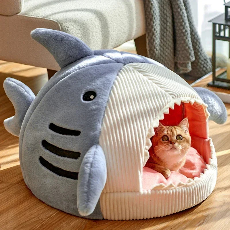 Cat Bed Semi-Enclosed Big Mouth Shark - Warm Pet Kennel Cave Tent