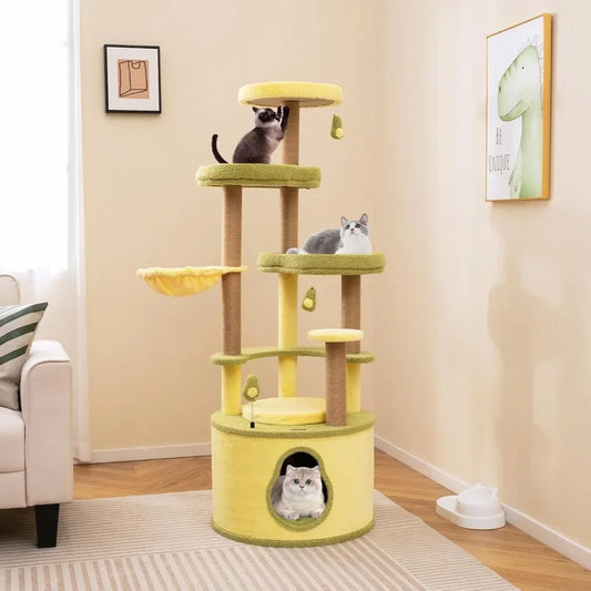 Avocado-Themed Cat Tree, Multi-Level Modern Cat Tower
