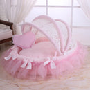 Luxury Round Pet Bed with Lace Trim - Washable Dog Bed