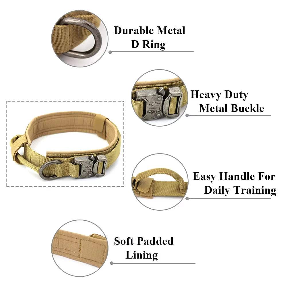 Tactical Military Dog Collar Adjustable Nylon Dog Collar with Control Handle and Metal Buckle for Medium and Large Dogs by Tail chasers