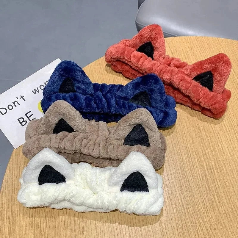 Cat Ears Face Wash Headband - Coral Fleece Spa Hairband