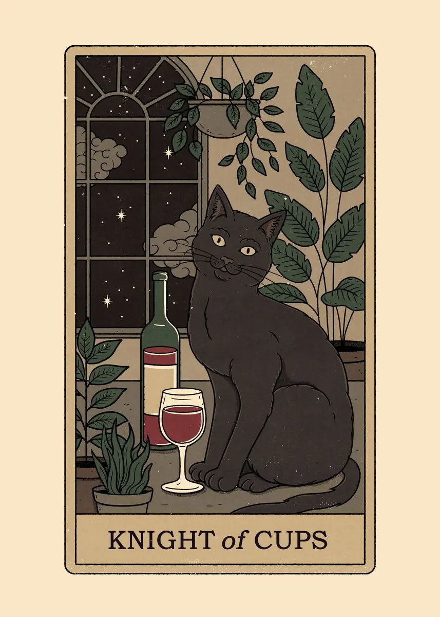 Black and White Cat Tarot Canvas Poster Good Luck Wall Art Pictures for Living Room Bedroom Playroom Modern Home Decor Gift by Tail chasers