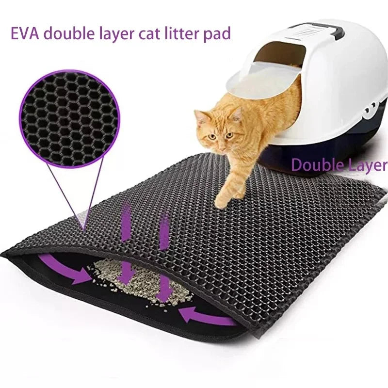 Cat Litter Mat Double Layer Waterproof - Non-Slip Washable Clean Pad with Gift