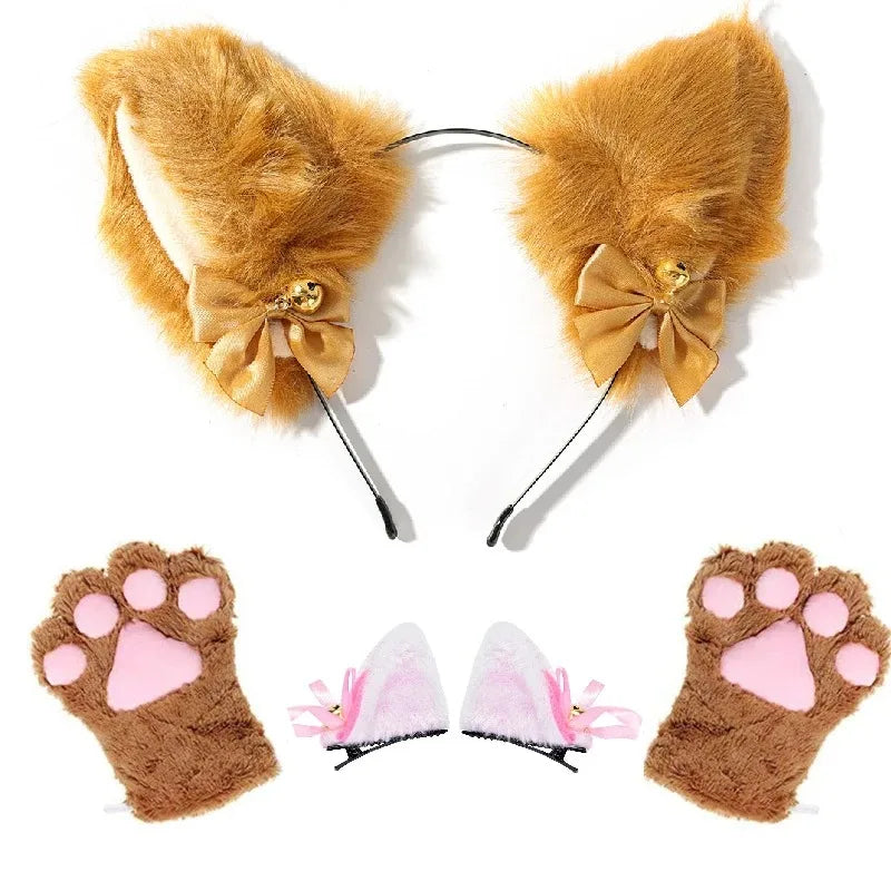 Cat Ear Cosplay Costume Set - Anime Headband & Claw Gloves with Bell