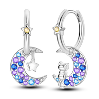 Sterling Silver Cat Hoop Earrings - Zircon Stone Party & Wedding Jewelry
