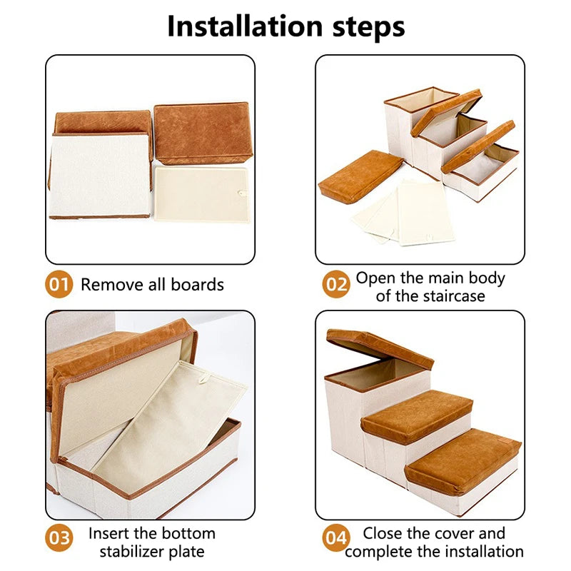 Foldable Pet Climbing Ladder - Anti-Slip Dog Stairs with Storage