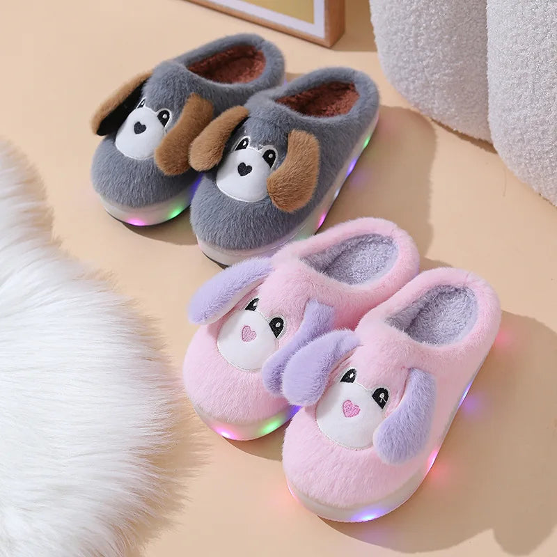 LED Light-Up Kids' Winter Shoes - Cartoon House Slippers with Thick Bottom