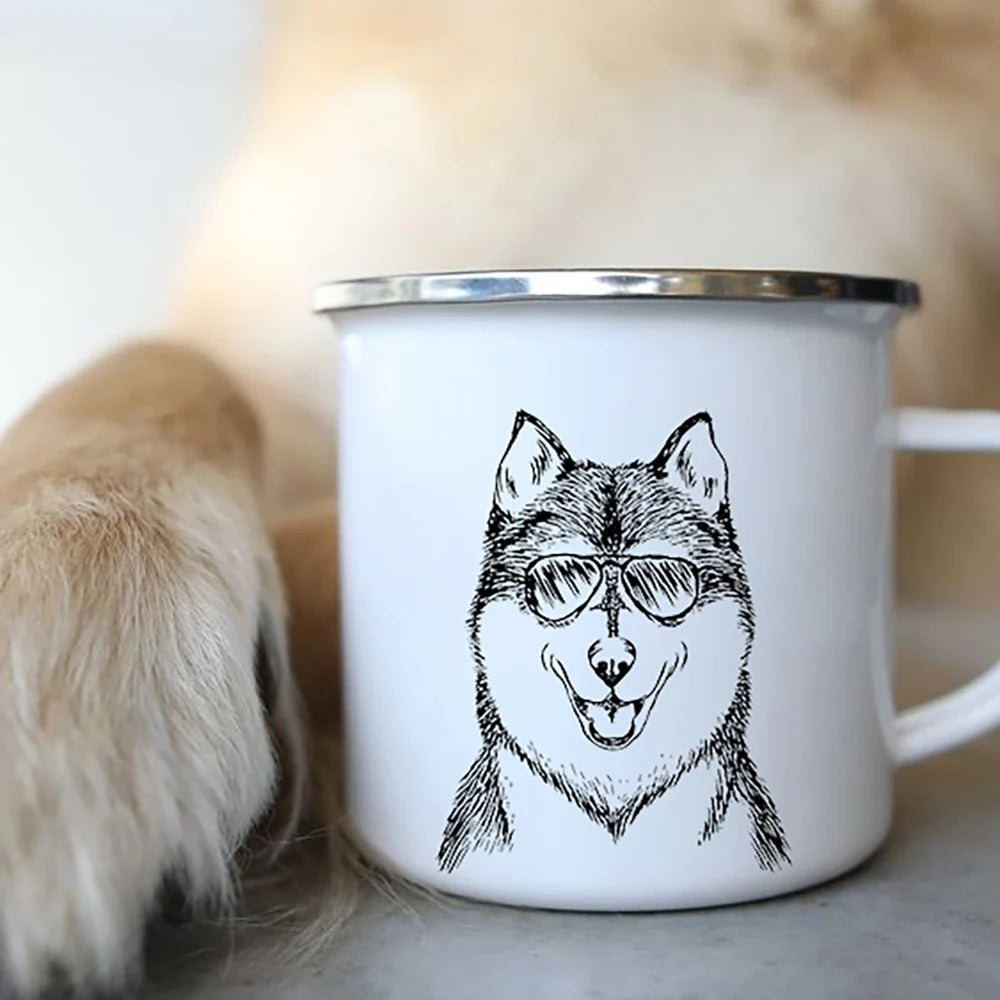 Bulldog Enamel Mug - Funny Glasses Design for Dog Lovers