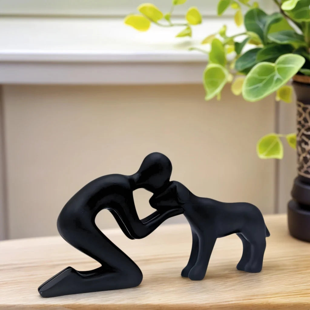 Dog & Owner Resin Statue - Heartwarming Family Bond Desk Art