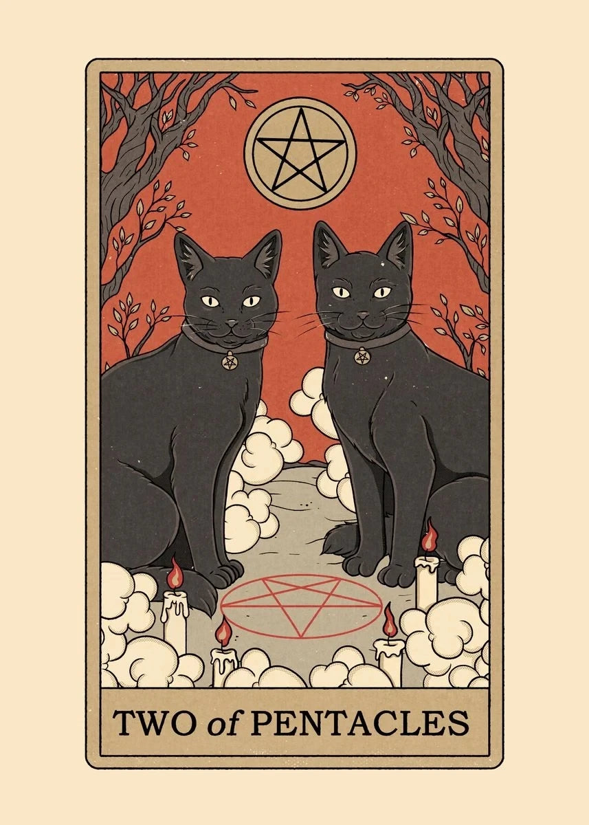 Black and White Cat Tarot Canvas Poster Good Luck Wall Art Pictures for Living Room Bedroom Playroom Modern Home Decor Gift by Tail chasers