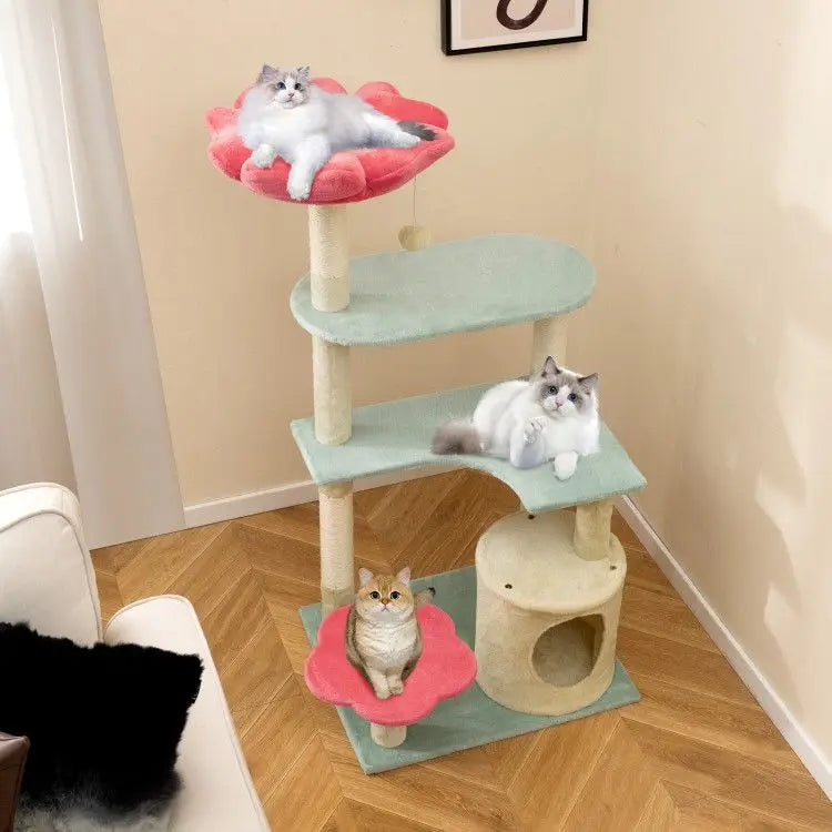49-Inch Tall Multi-Level Floral Kitten Tower Perch