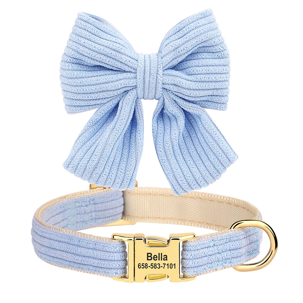 Personalized Dog Collar Adjustable Puppy Dogs Collars Pet Custom ID Necklace With Bowknot Cute For Small Medium Dogs Chihuahua