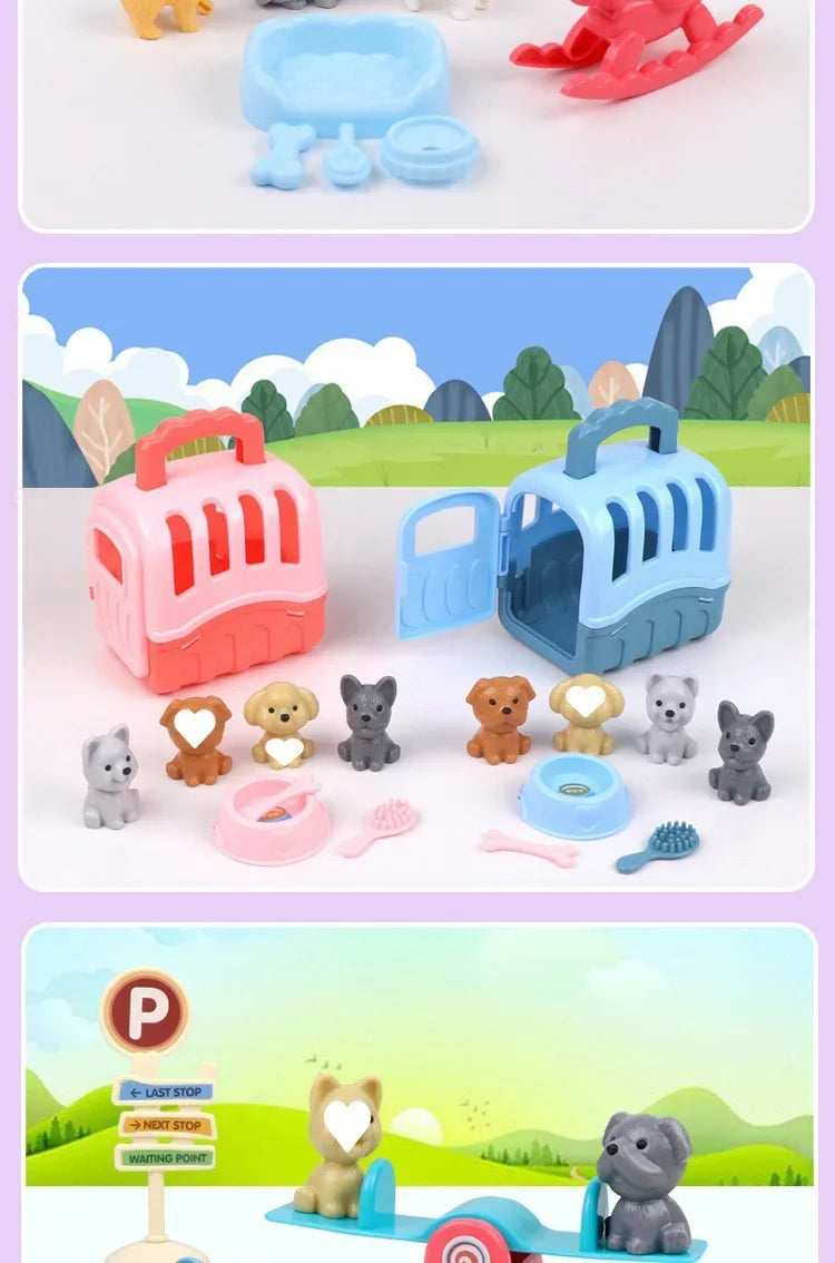 Pet Family Pretend Play Set - Mini House & Dolls