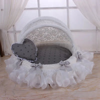 Luxury Round Pet Bed with Lace Trim - Washable Dog Bed