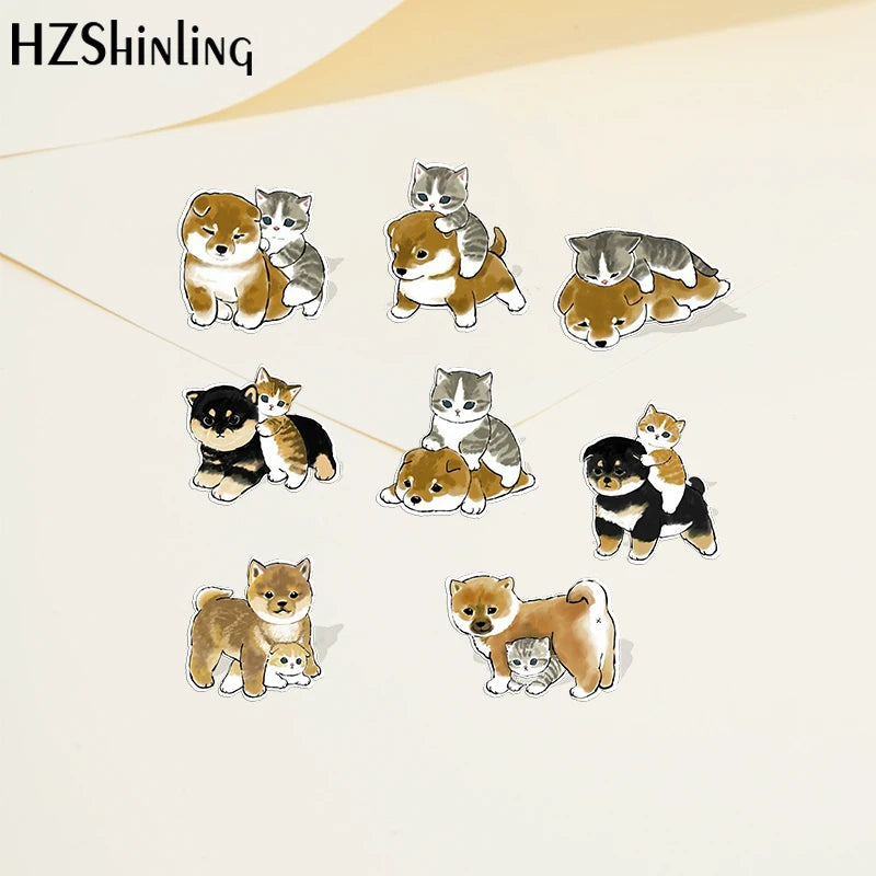 Cartoon Pet Acrylic Lapel Pin - Dogs & Cats