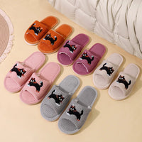 Cartoon Cat Open-Toe Plush Slippers