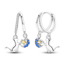 Sterling Silver Cat Hoop Earrings - Zircon Stone Party & Wedding Jewelry