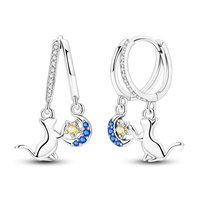 Sterling Silver Cat Hoop Earrings - Zircon Stone Party & Wedding Jewelry