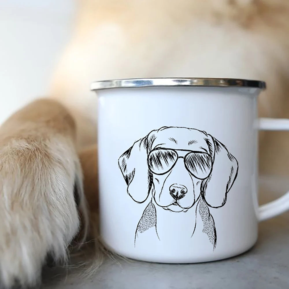 Bulldog Enamel Mug - Funny Glasses Design for Dog Lovers