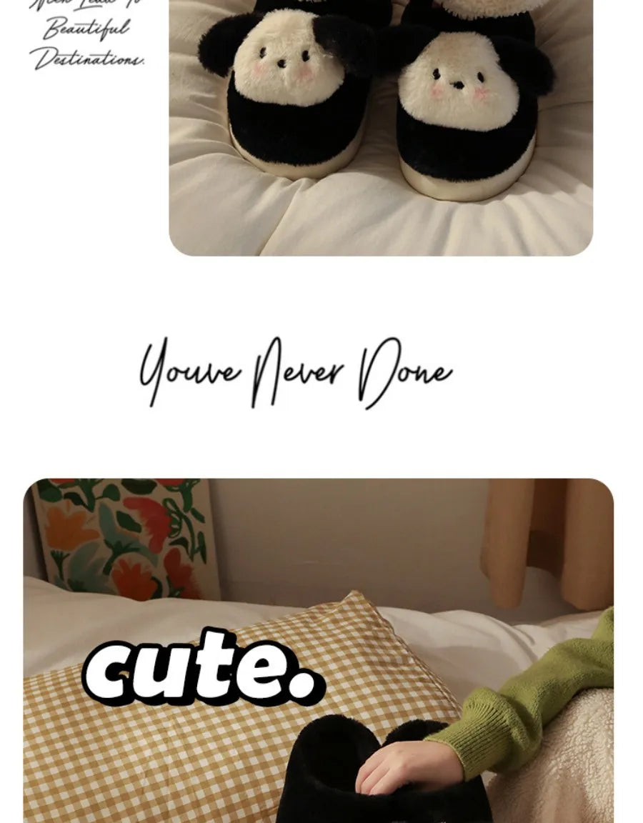 Women's Winter Cartoon Dog Plush Slippers