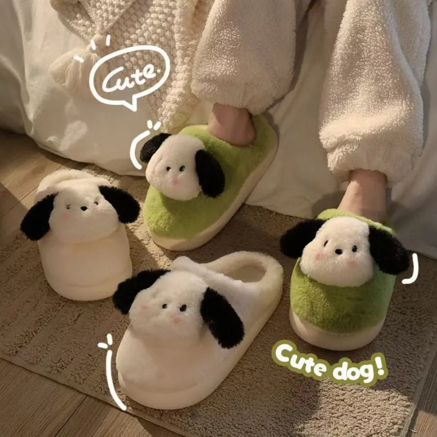 Women's Winter Cartoon Dog Plush Slippers