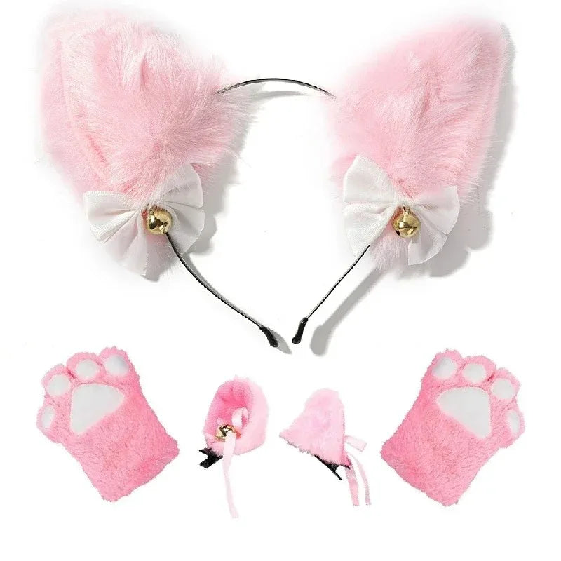 Cat Ear Cosplay Costume Set - Anime Headband & Claw Gloves with Bell