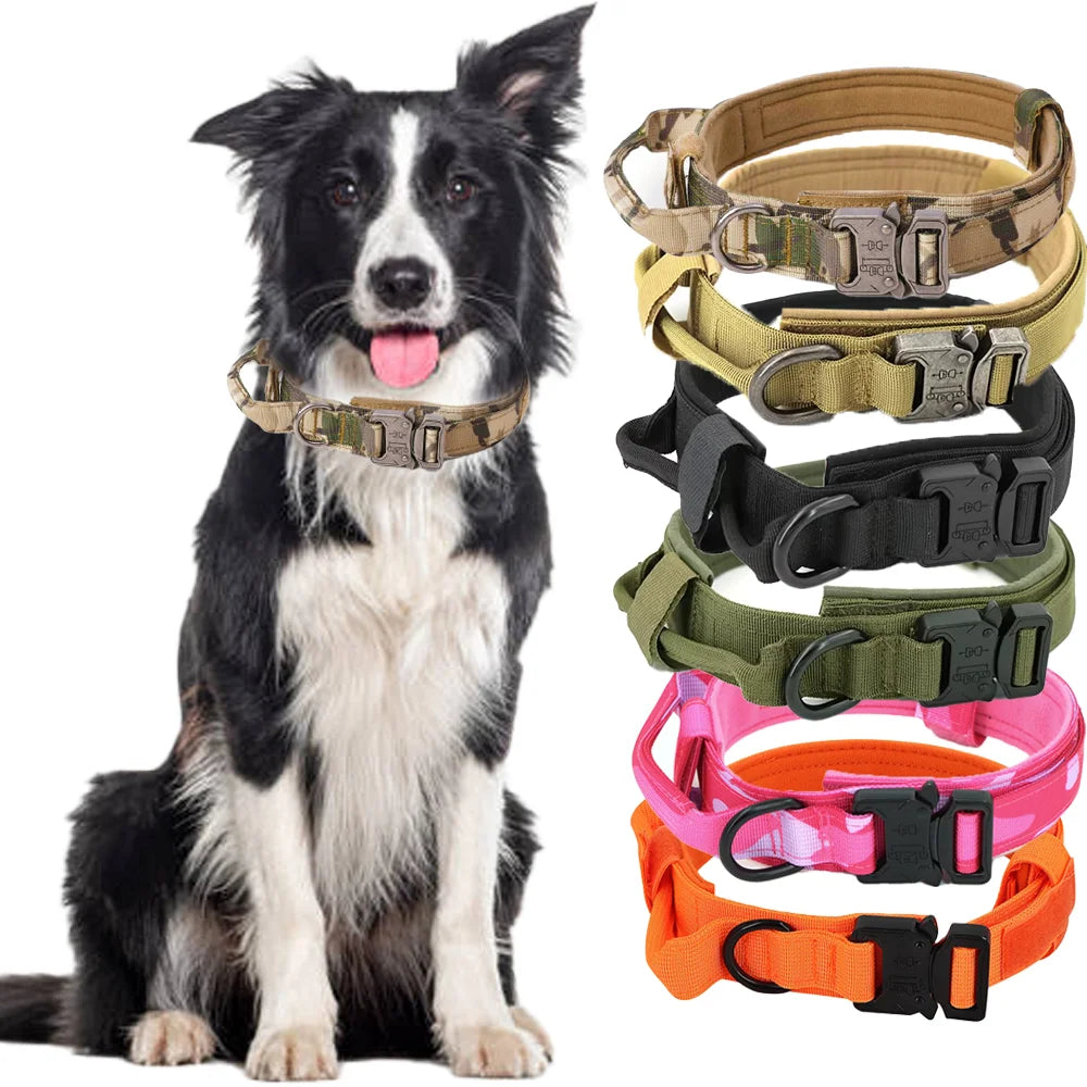Tactical Military Dog Collar Adjustable with Control Handle and Metal Buckle