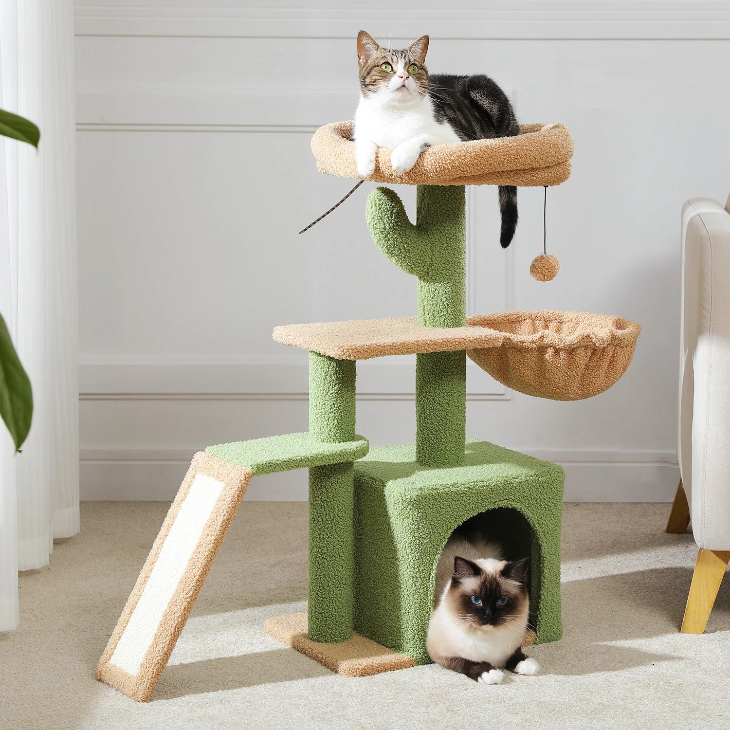 Multi-Level Cat Activity Tree with Scratching Posts & Hammock