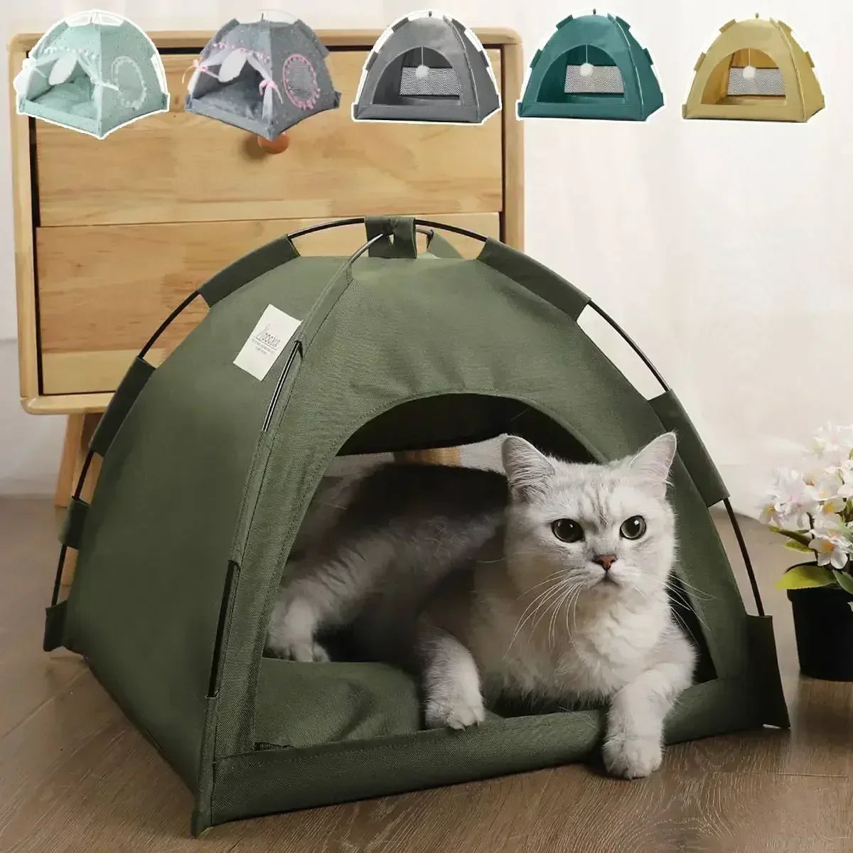 Pet Tent Bed Removable Canvas - Semi-Enclosed Cat Sofa for Room Decor
