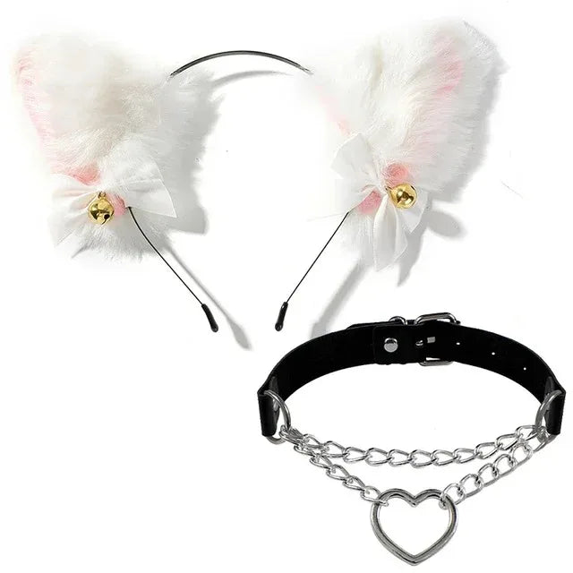 Cat Ear Cosplay Costume Set - Anime Headband & Claw Gloves with Bell