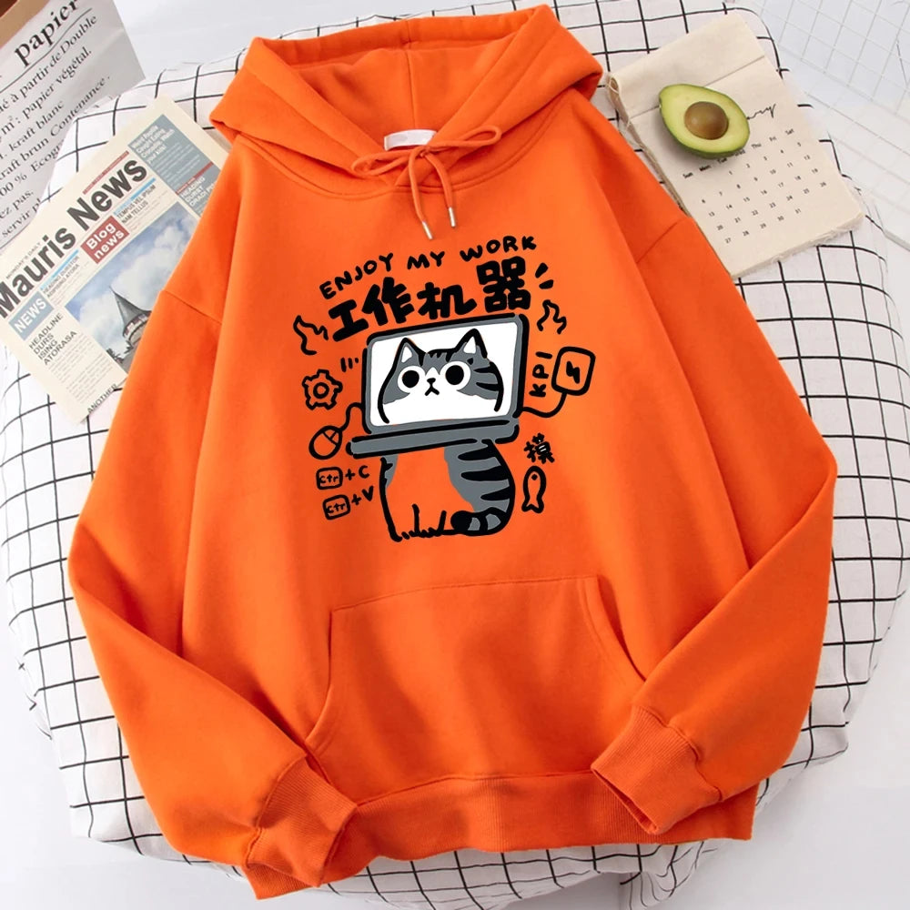 Abstract Cat Work Machine Sweatshirt - 2025 Cartoon Comfort Pullover