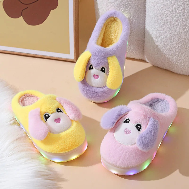 LED Light-Up Kids' Winter Shoes - Cartoon House Slippers with Thick Bottom