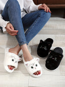 Black & White Cat Fleece Slippers