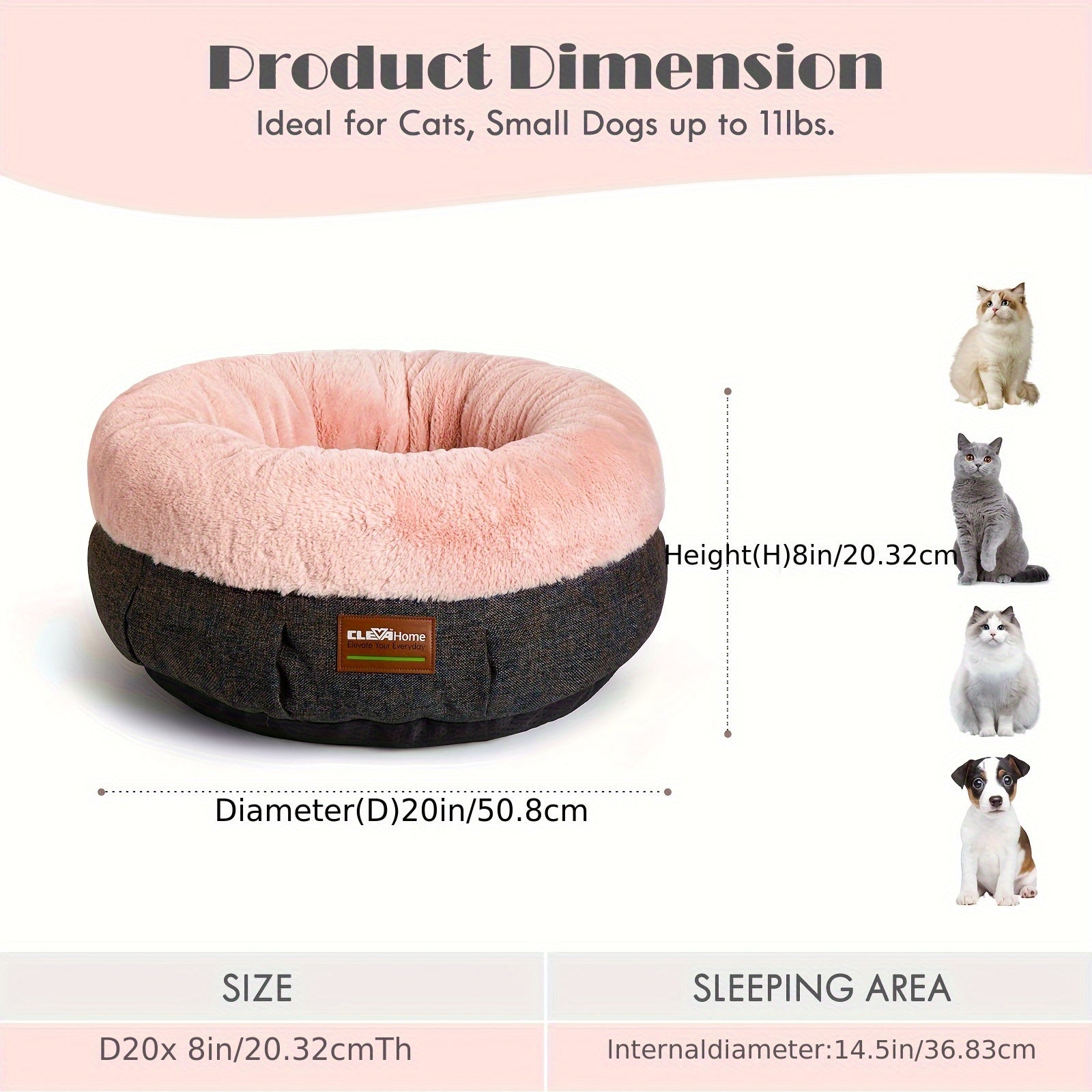 20 Inch Round Plush Pet Bed for Small Dogs and Cats