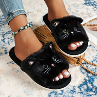 Black & White Cat Fleece Slippers