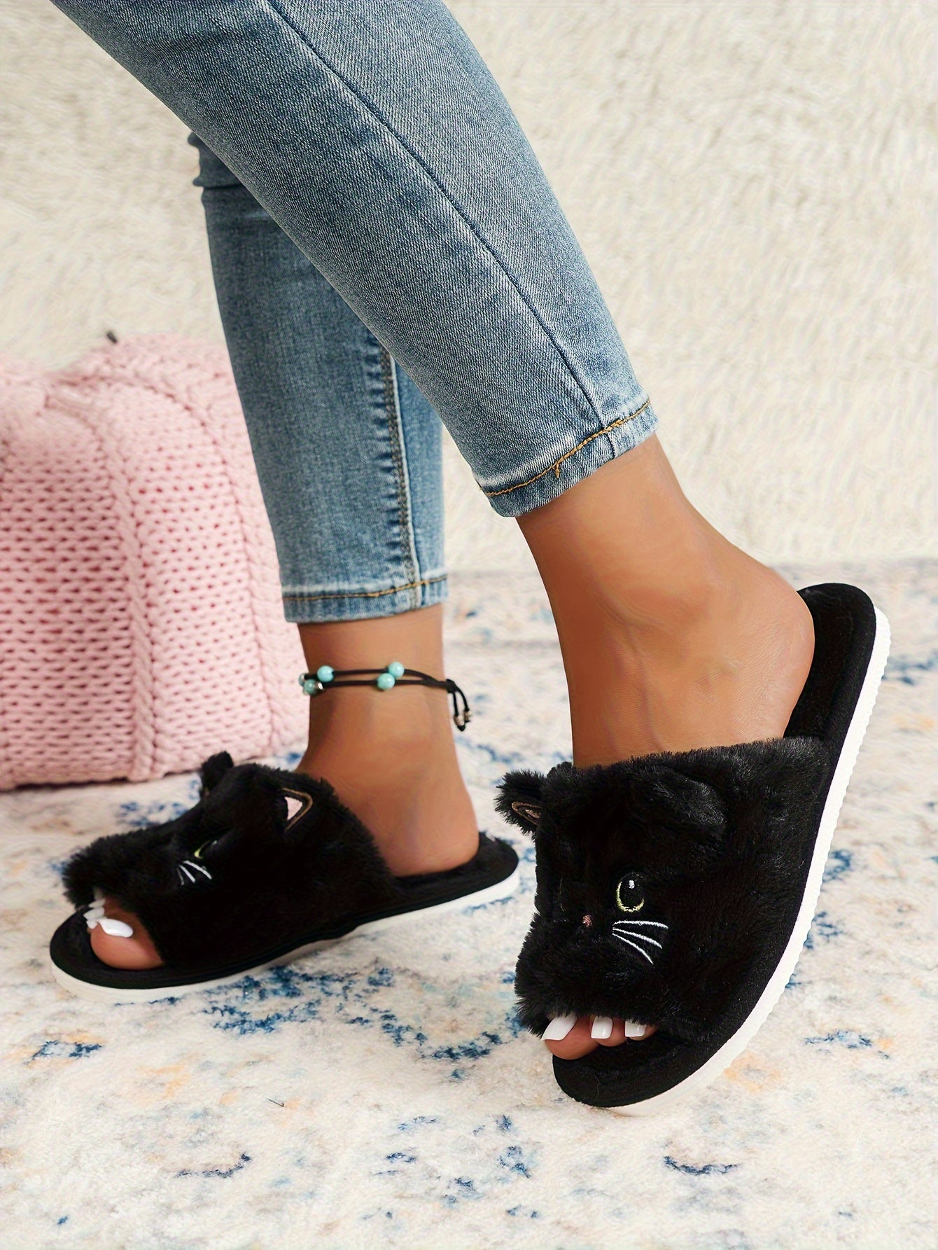 Black & White Cat Fleece Slippers