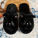 Black & White Cat Fleece Slippers