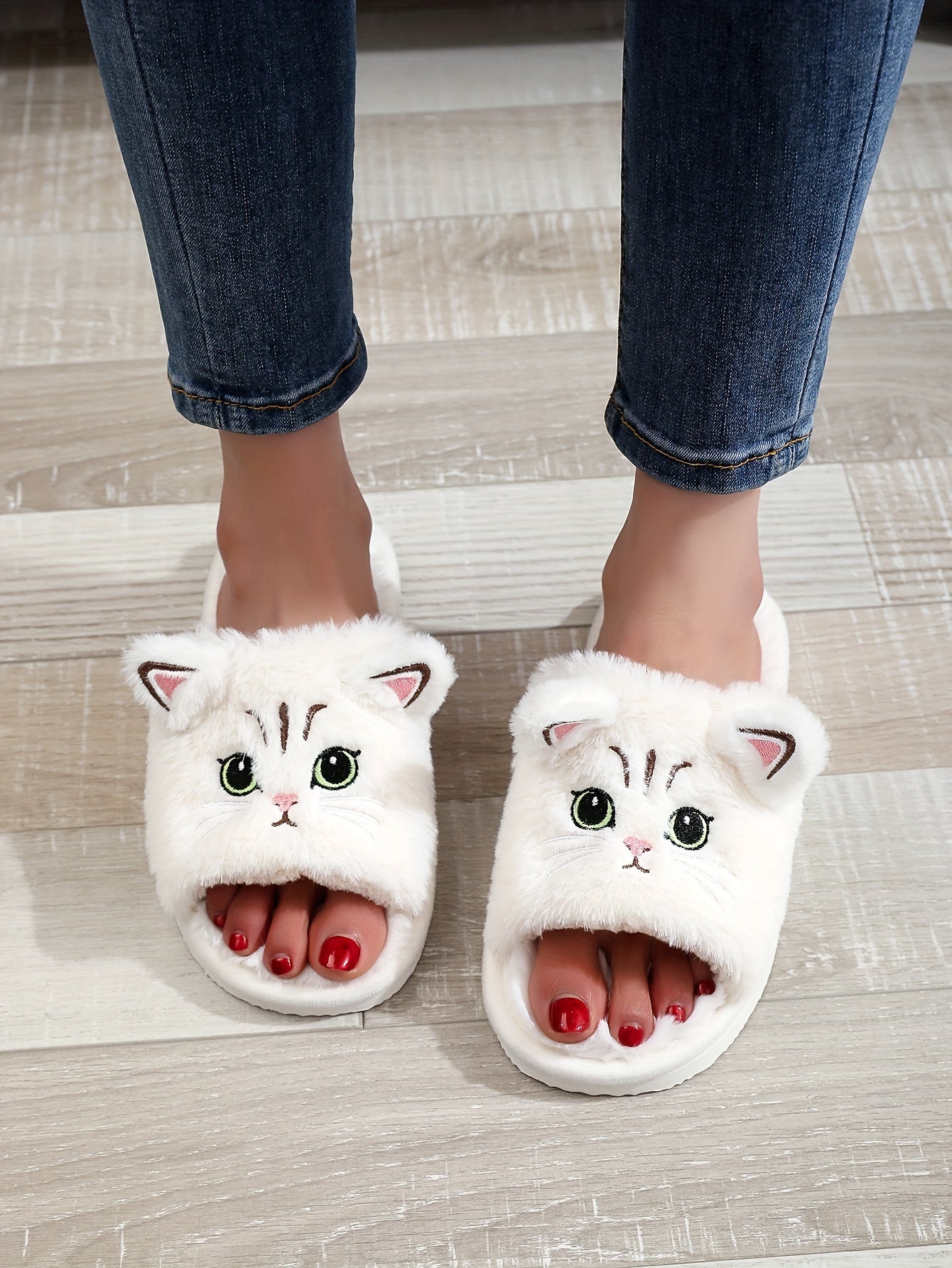 Black & White Cat Fleece Slippers