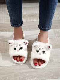 Black & White Cat Fleece Slippers