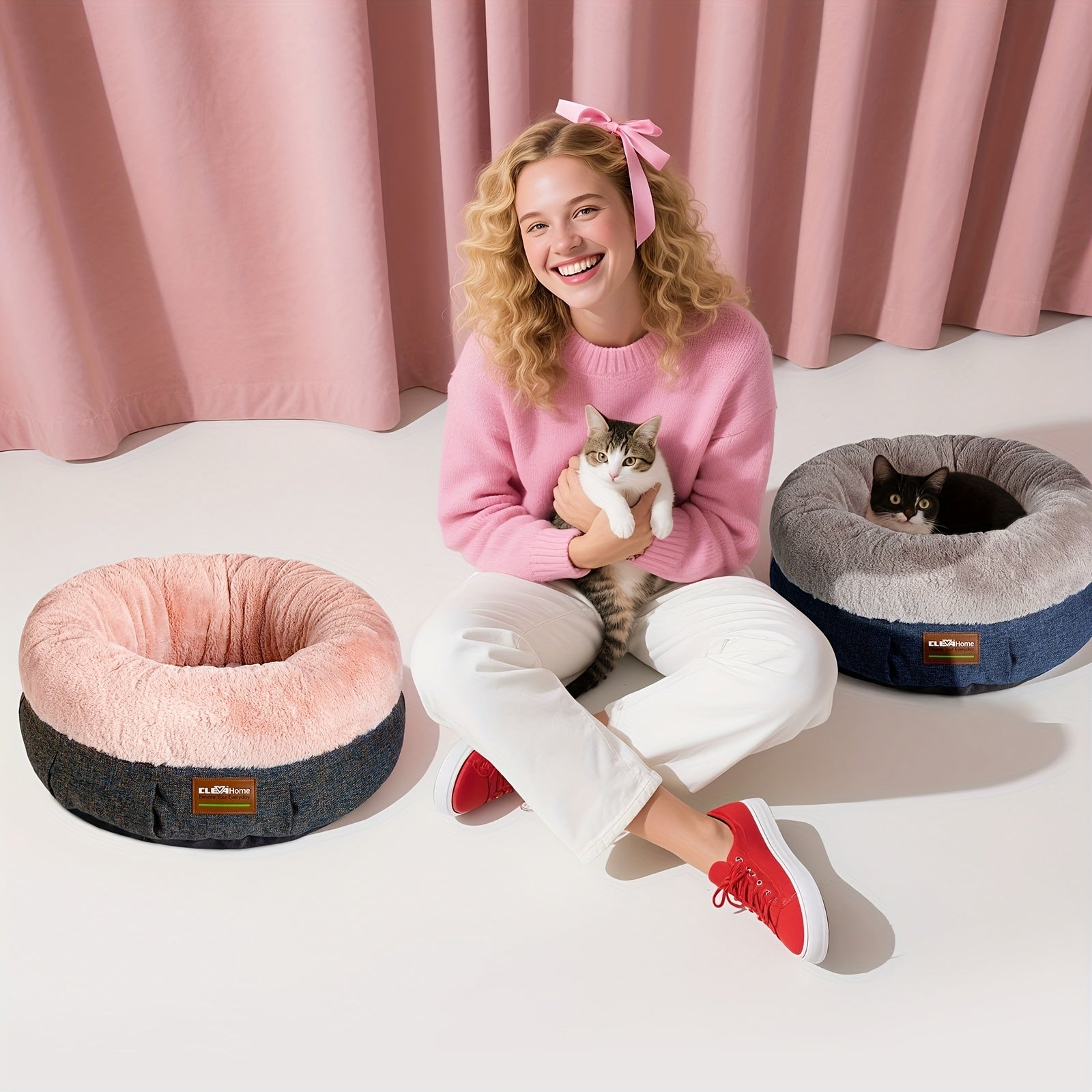 Cat Bed For Indoor Cats - 20 Inch Round Plush Pet Bed For Small Dogs & Cats Up To 11 Lbs, Cozy Donut Cuddler With Raised Rim & Anti-Slip Bottom, Washable Fluffy Calming Bed For Kittens & Puppies, Ideal Holiday & Birthday Gift by Tail chasers