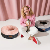 Cat Bed For Indoor Cats - 20 Inch Round Plush Pet Bed For Small Dogs & Cats Up To 11 Lbs, Cozy Donut Cuddler With Raised Rim & Anti-Slip Bottom, Washable Fluffy Calming Bed For Kittens & Puppies, Ideal Holiday & Birthday Gift by Tail chasers