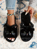 Black & White Cat Fleece Slippers