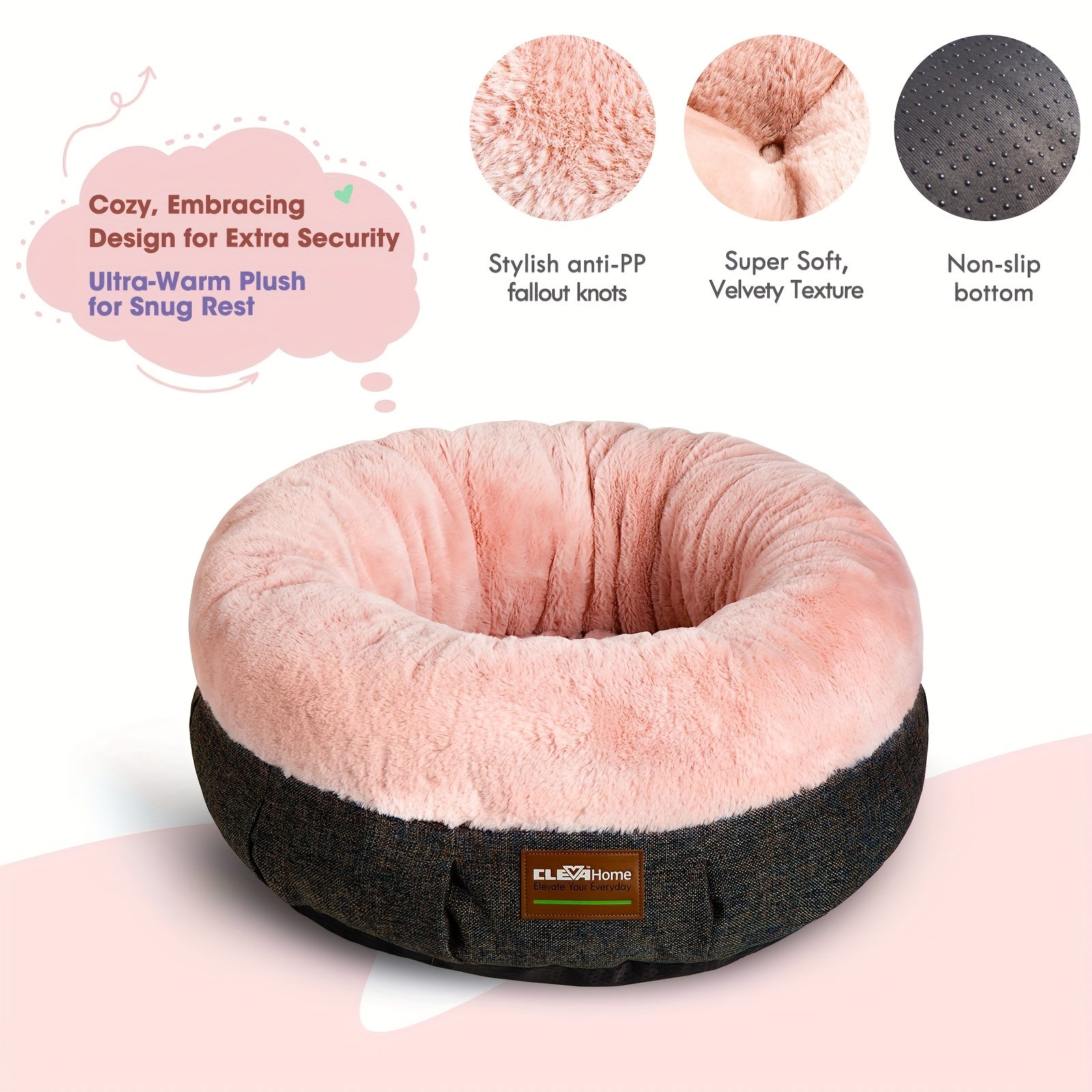 Cat Bed For Indoor Cats - 20 Inch Round Plush Pet Bed For Small Dogs & Cats Up To 11 Lbs, Cozy Donut Cuddler With Raised Rim & Anti-Slip Bottom, Washable Fluffy Calming Bed For Kittens & Puppies, Ideal Holiday & Birthday Gift by Tail chasers